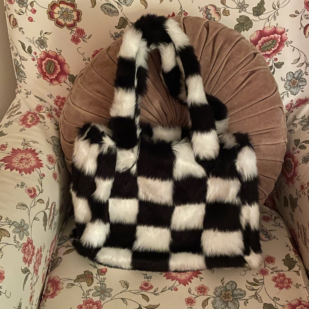 Mini Checker Faux Fur Tote